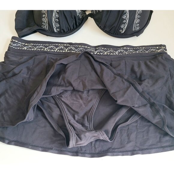 Swimsuit Top & Skirted Bottom Set Black Beaded Embroidered Padded Underwire - Picture 4 of 16